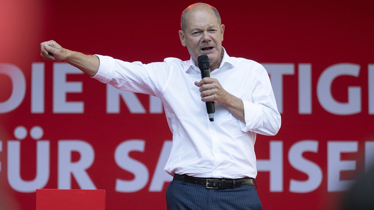 German Chancellor Olaf Scholz speaks at the SPD