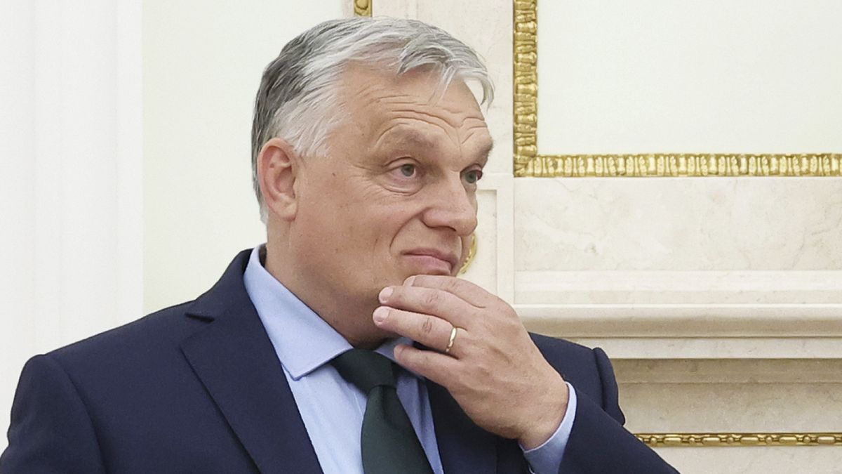 Hungarian Prime Minister Viktor Orbán attends a meeting with Russian President Vladimir Putin in Moscow, Russia, Friday, July 5, 2024.