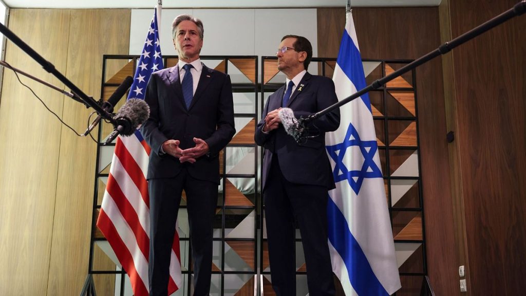 U.S. Secretary of State Antony Blinken, left, meets with Israel