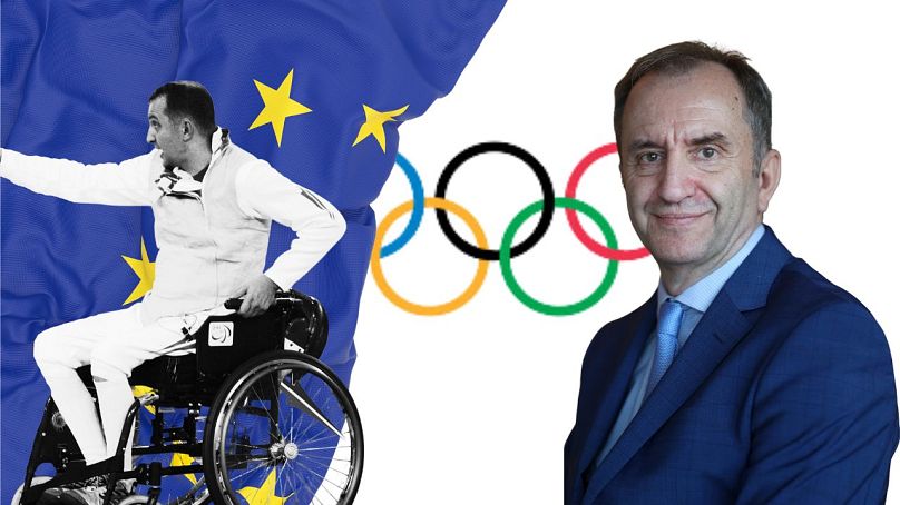 Pál Szekeres aux Jeux Paralympiques de Pékin 2008 et dans son portrait officiel de député européen de 2024.