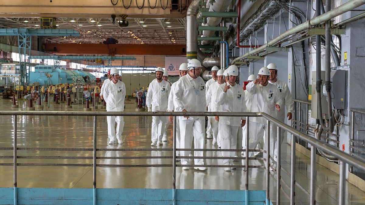 IAEA chief Rafael Grossi visits the Kursk Nuclear Power Plant (KNPP) outside the town of Kurchatov, in the Kursk region, Russia, Tuesday, Aug. 27, 2024.