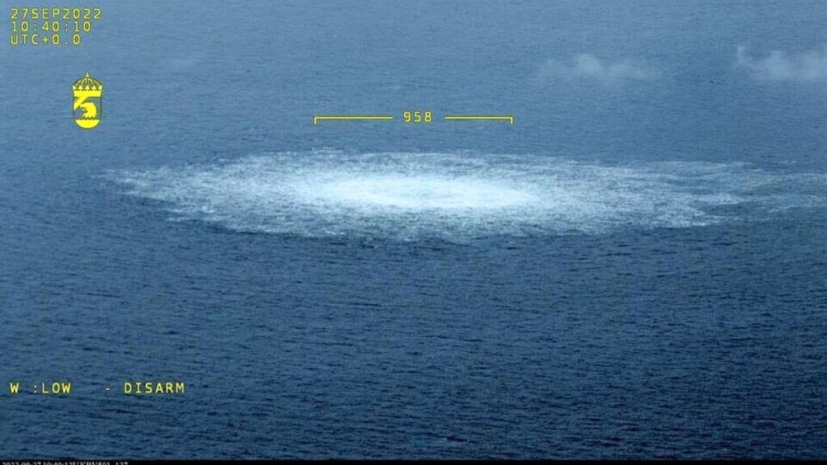 FILE - Swedish Coast Guard photo of gas leak in the Baltic Sea from Nord Stream taken from the Coast Guard