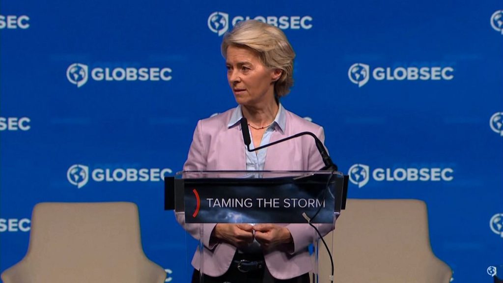 President of the European Commission Ursula von der Leyen at a security conference in Prague.