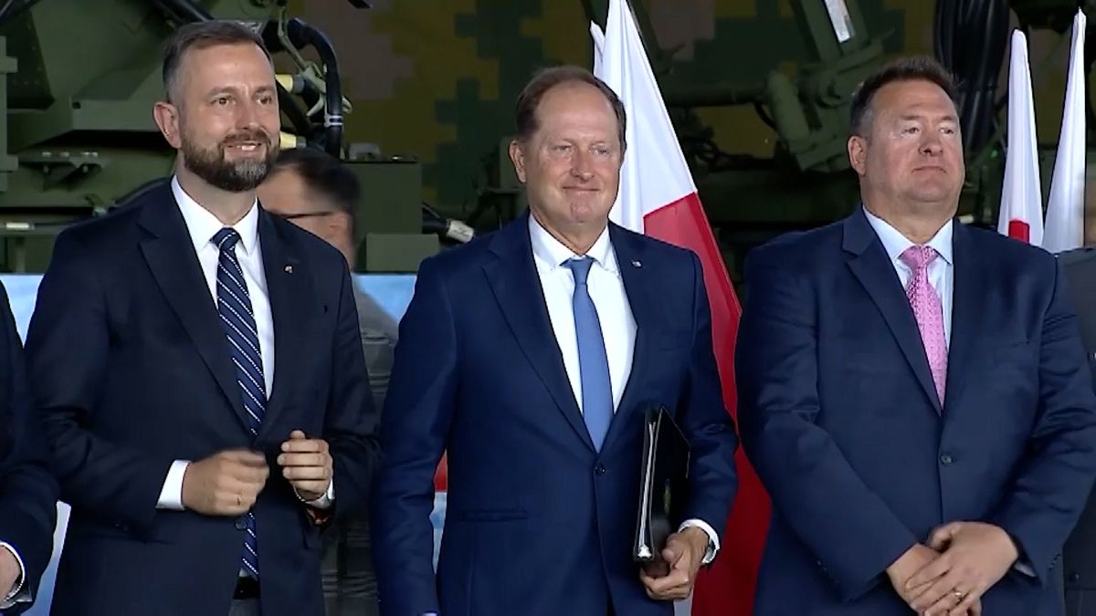 Polish Defence Minister (left) Wladyslaw Kosiniak-Kamysz next to US Ambassador to Warsaw  Mark Brzezinski in Sochaczew, Poland on Aug