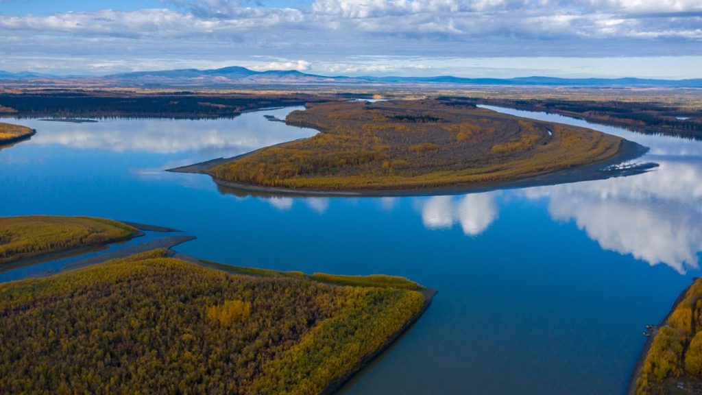 The Yukon River stretches past Stevens Village, Alaska.