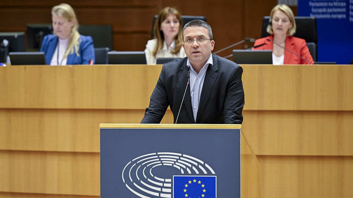 MEP Tomislav Sokol during the debate on the pharmaceutical package in Brussels.