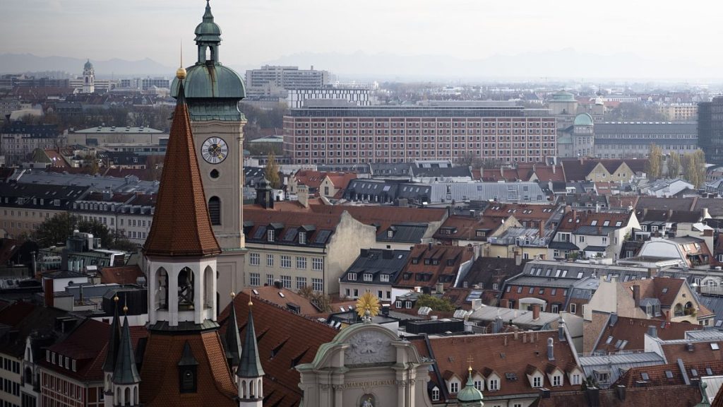 Arial view of the city center of German federal state Bavaria capital Munich, Germany, Saturday, Nov. 12, 2022. (AP Photo/Markus Schreiber)