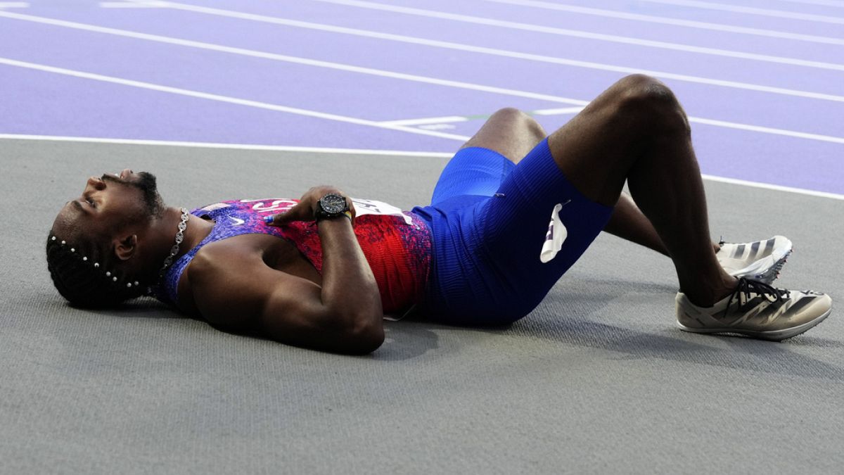 US sprinter Noah Lyles after the men