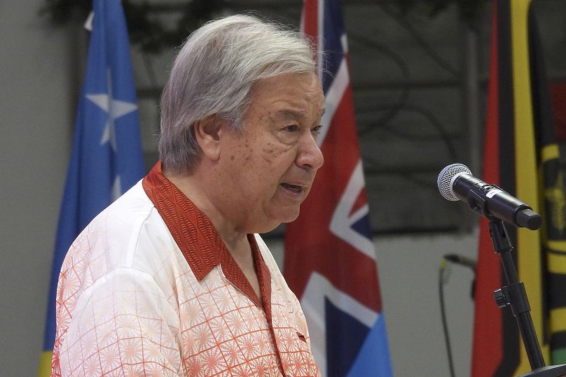 Le secrétaire général des Nations Unies, Antonio Guterres, s'exprime à l'ouverture du Forum annuel des îles du Pacifique.