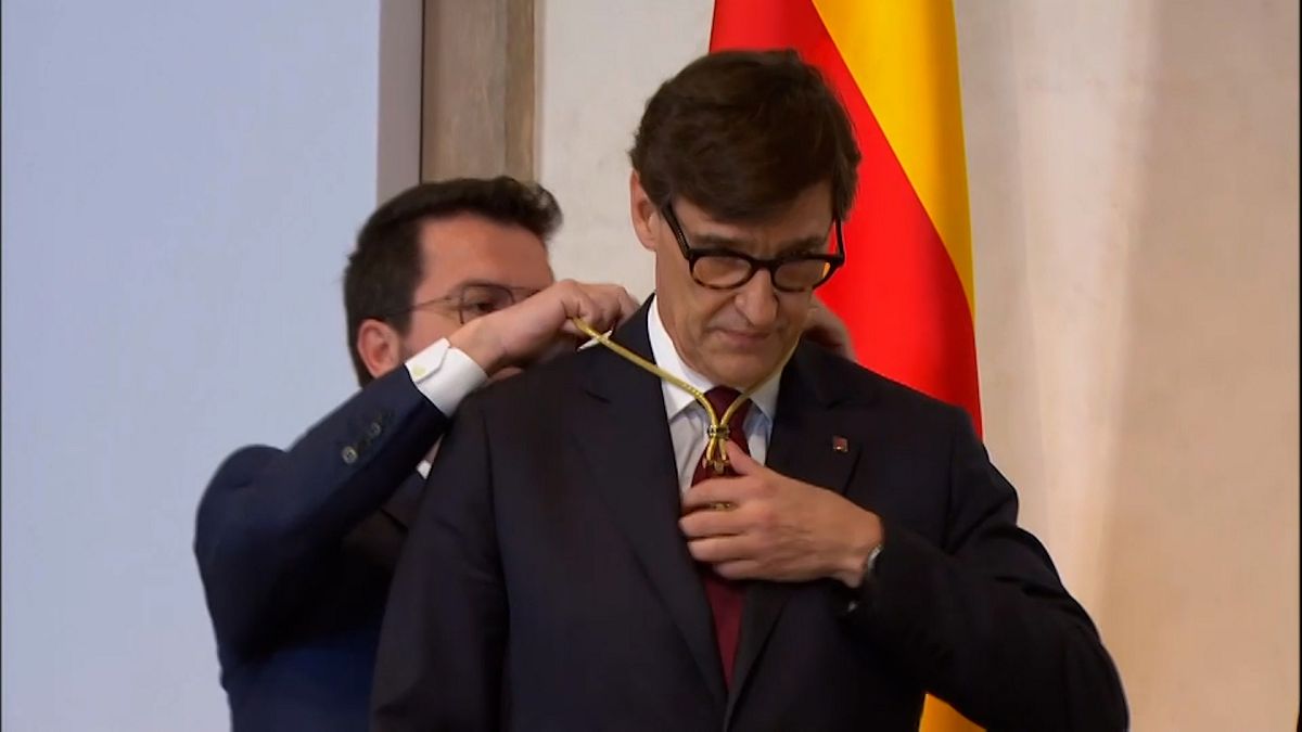 Salvador Illa sworn-in as the new President of Catalonia at a ceremony in Barcelona, Spain, on Saturday, 10 August, 2024.