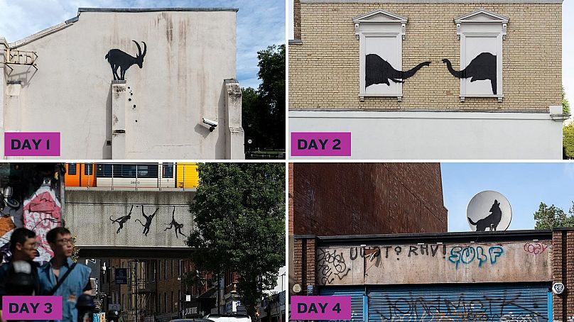 Banksy a dévoilé quatre œuvres d'art sur le thème des animaux à Londres cette semaine, une par jour.