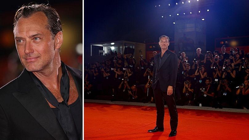 Jude Law pose pour les photographes à son arrivée à l'avant-première du film « The Order »