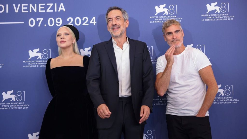 Lady Gaga, director Todd Phillips and Joaquin Phoenix at the photo call for