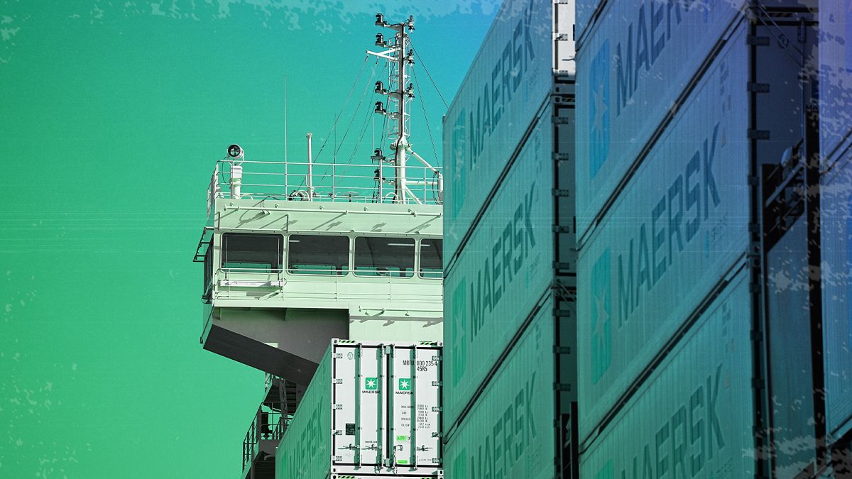 Containers are seen on the worlds first methanol-enabled container vessel before the namegiving ceremony in Copenhagen, September 2023