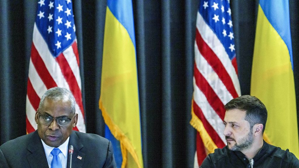 US Defence Secretary Lloyd Austin Ukrainian President Volodymyr Zelenskyy.