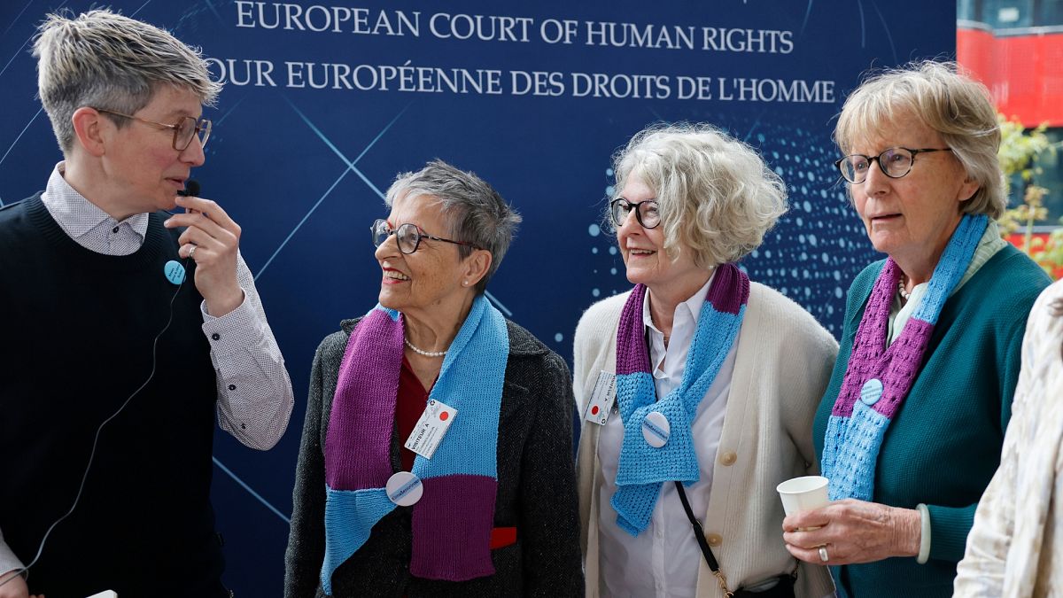 Swiss members of Senior Women for Climate gather after the European Court of Human Rights