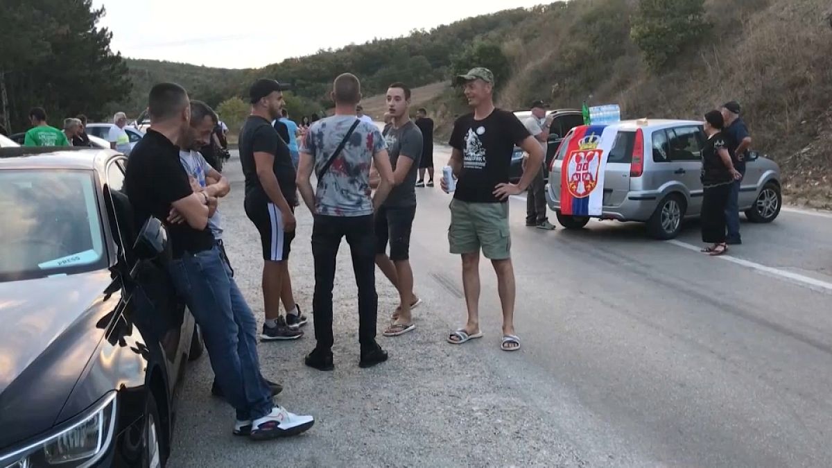 Activists block one of the border crossings between Kosovo and Serbia, September 6, 2024