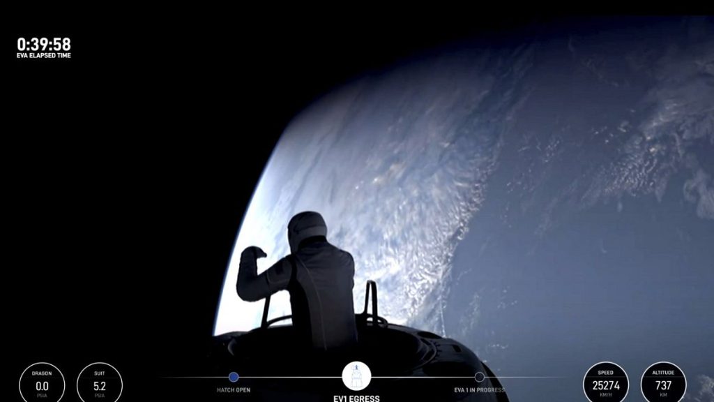 This image made from a SpaceX video shows the start of the first private spacewalk led by tech billionaire Jared Isaacman Thursday September 12, 2024.