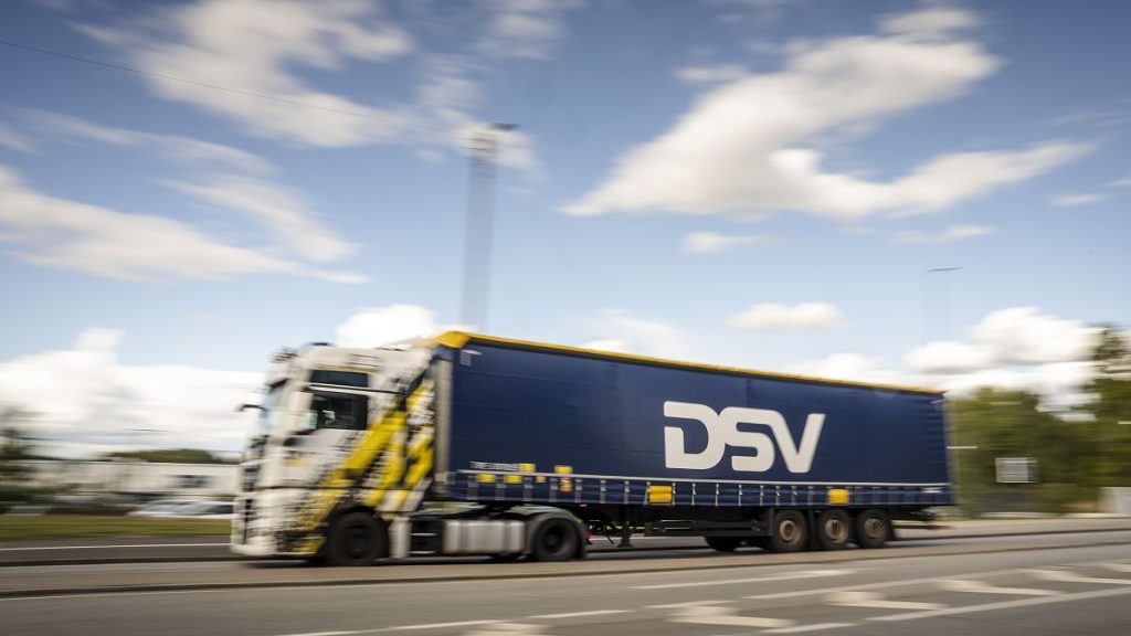 A truck outside the logistics centre of DSV in Hedehusene, September 12, 2024