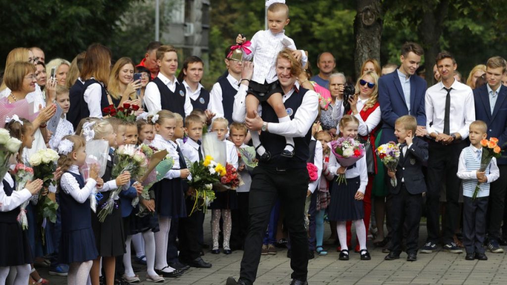 The traditional opening of the school year known as the Day of Knowledge in Minsk, Belarus, Saturday, Sept. 1, 2018.