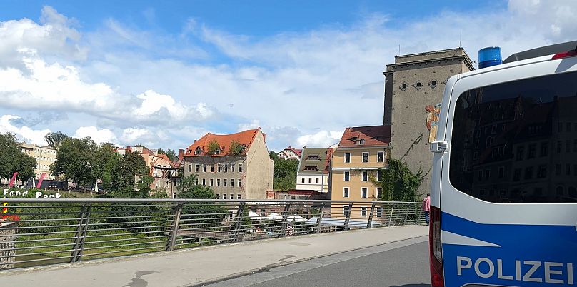 La police allemande à la frontière entre la Pologne et l'Allemagne à Görlitz