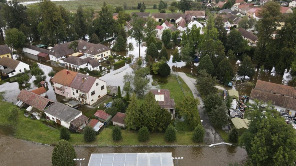 A view of flooded streets in Plav, Czech Republic.