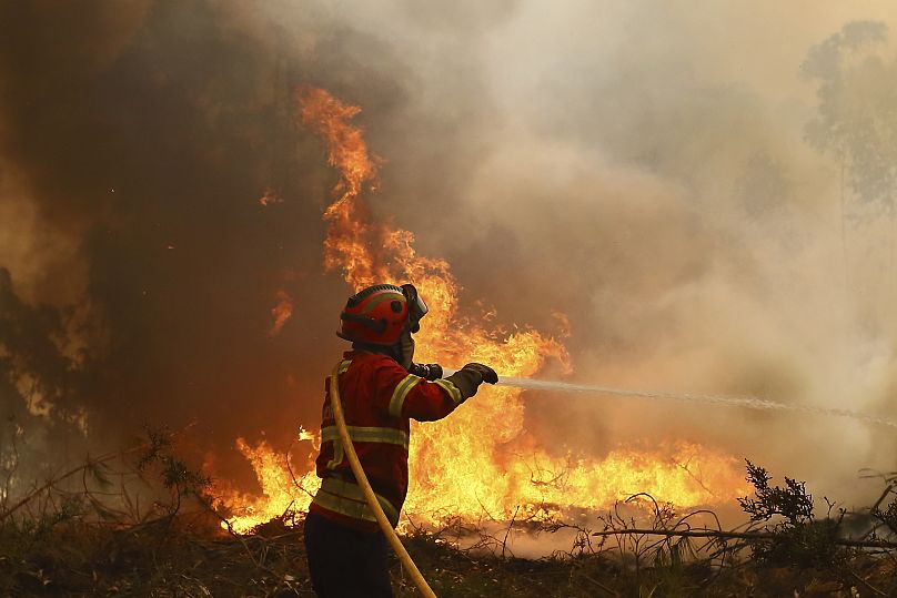 Un pompier s'efforce d'éteindre un incendie à la périphérie de Sever do Vouga.