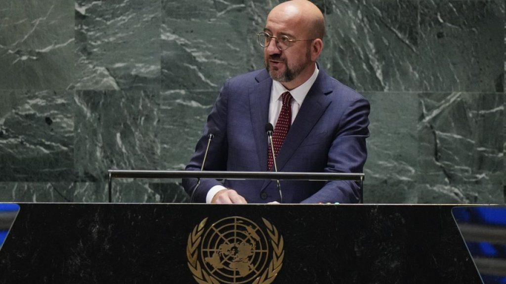 European Council President Charles Michel speaks to the United Nations General Assembly.