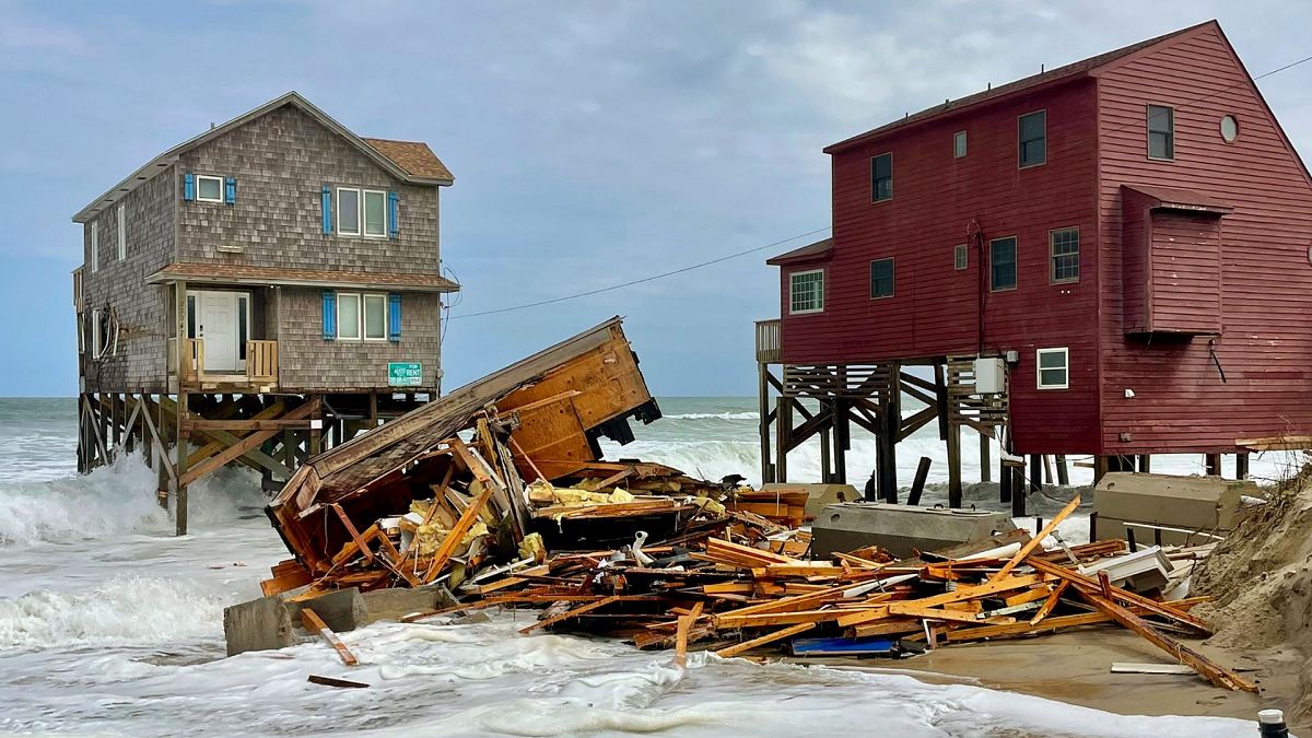 This photo provided by Cape Hatteras National Seashore shows debris from a collapsed house in Rodanthe, N.C., on Tuesday 24 September.