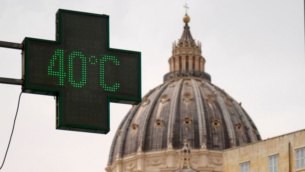 A thermometer, backdropped by the dome St.Peter