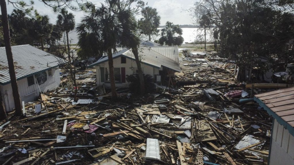 Destruction to the Faraway Inn Cottages and Motel is seen in the aftermath of Hurricane Helene, in Cedar Key, Fla., Friday, Sept. 27, 2024.