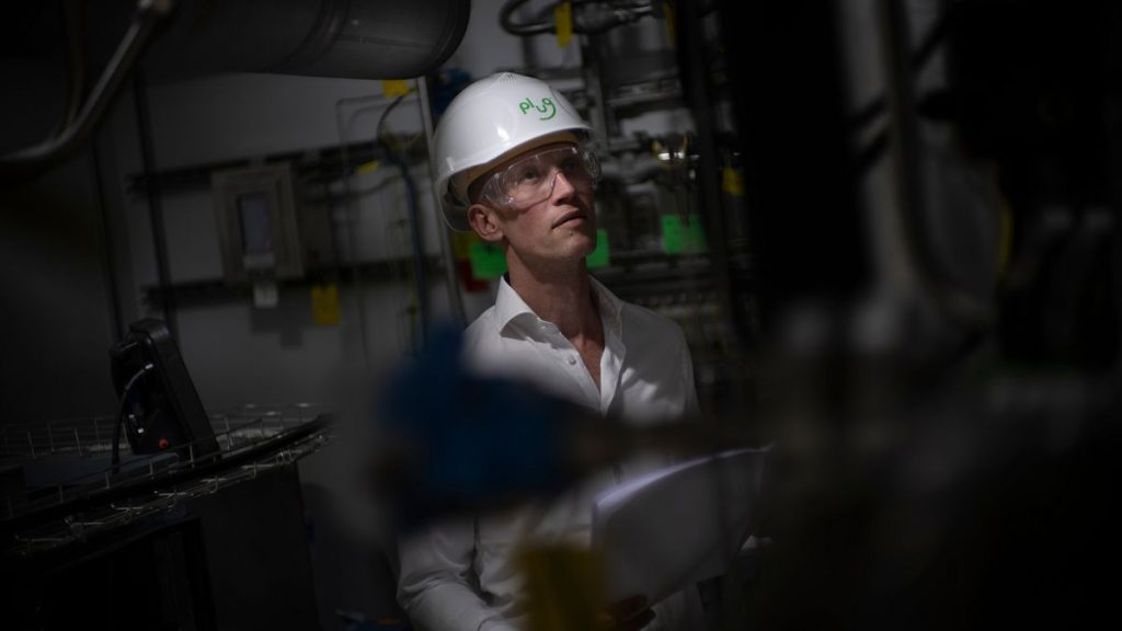 Jordi Zonneveld poses for a portrait at Plug Power where they produce green hydrogen in Alphen aan den Rijn, Netherlands.