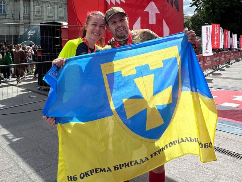 Dmytro et sa femme au marathon Nova Post.