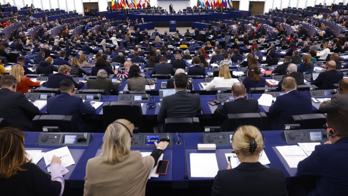 Members of the European Parliament at the European Parliament, Tuesday, Jan. 17, 2023 in Strasbourg, eastern France.