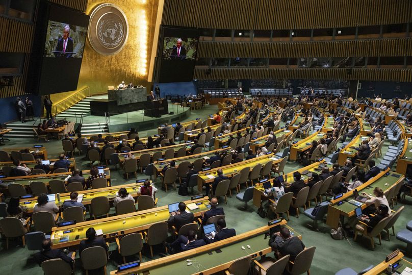 António Guterres, Secrétaire général des Nations Unies, s'exprime lors de la 79e session de l'Assemblée générale des Nations Unies.