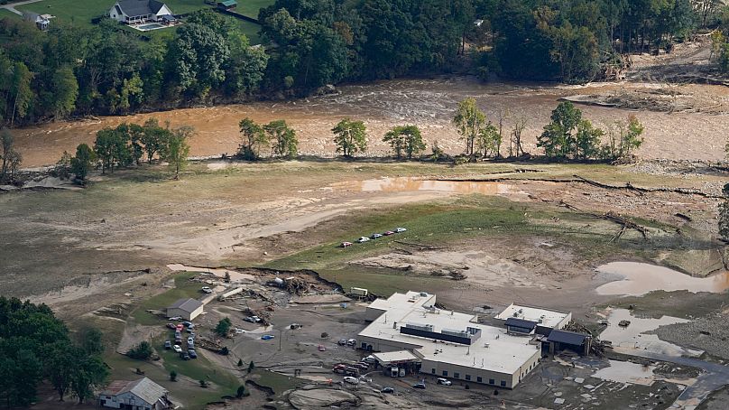   Hôpital du comté d'Unicoi endommagé par les inondations à la suite de l'ouragan Helene à Erwin, Tennessee. 