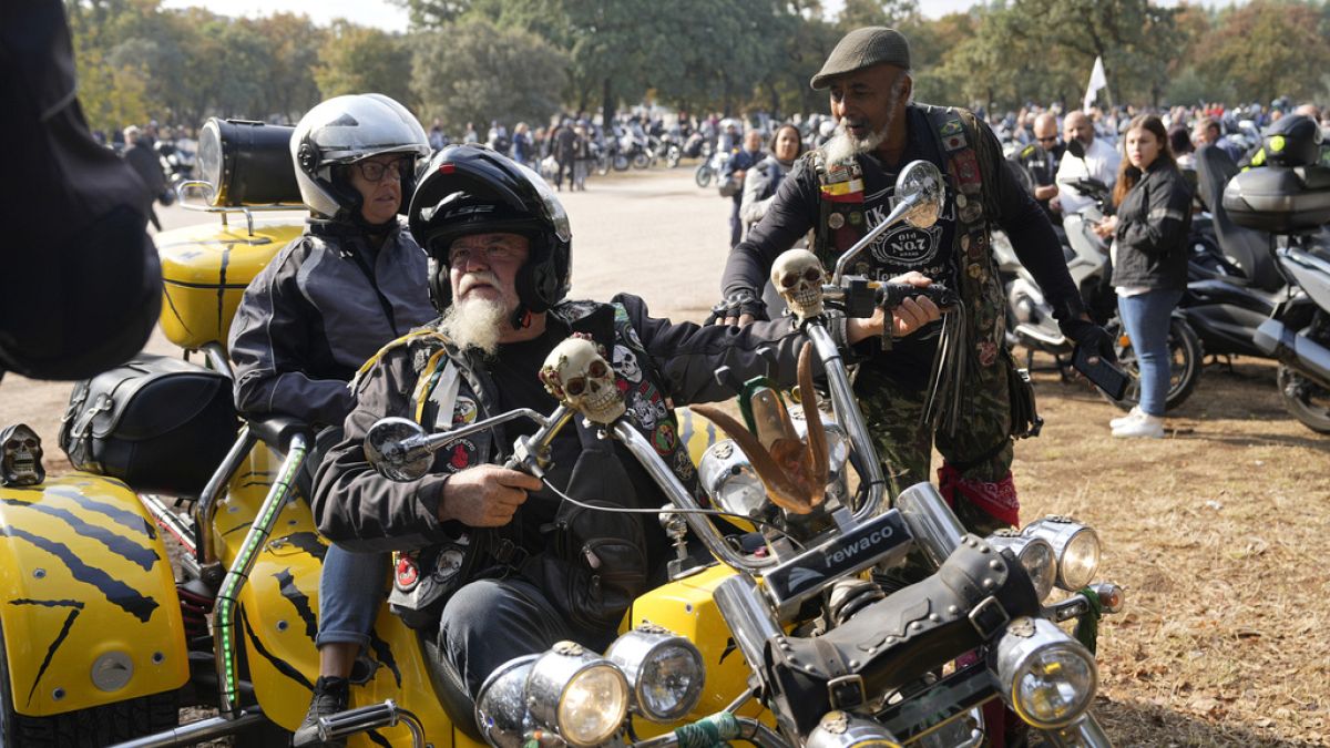 Motorcyclists arrive at the parking lots around the Roman Catholic holy shrine of Fatima to attend the IX Pilgrimage of the Blessing of Helmets that draws tens of thousands, i