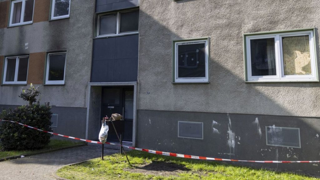 This photo shows an apartment building after a fire in Essen, Germany Sunday, Sept. 29, 2024.