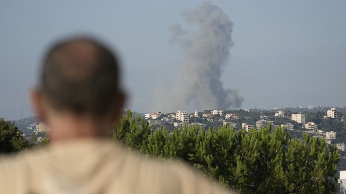 Smoke rises from an Israeli airstrike north of Beirut, in the village of Ras Osta, Byblos district, seen from Maaysrah, Lebanon, Wednesday, September 25, 2024.