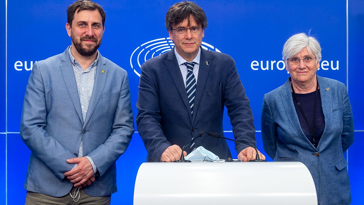 Toni Comín, Carles Puigdemont and Clara Ponsatí in 2021.