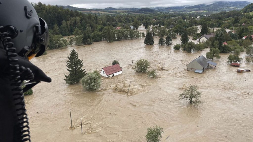 A flooded area near the Nysa Klodzka river in Nysa, Poland on Monday, Sept. 16, 2024.