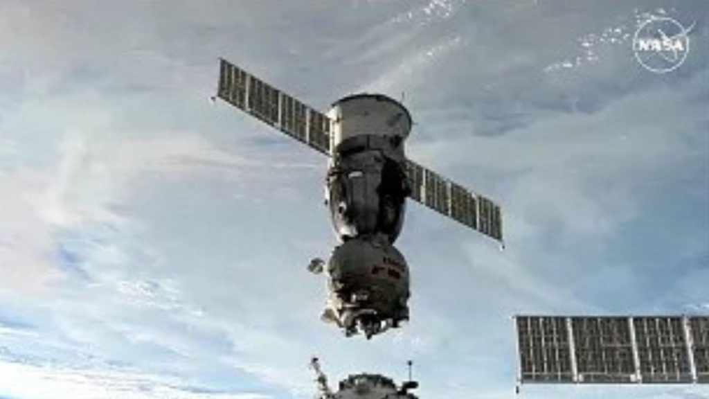 The Soyuz space capsule separated from the International Space Station on Monday morning.