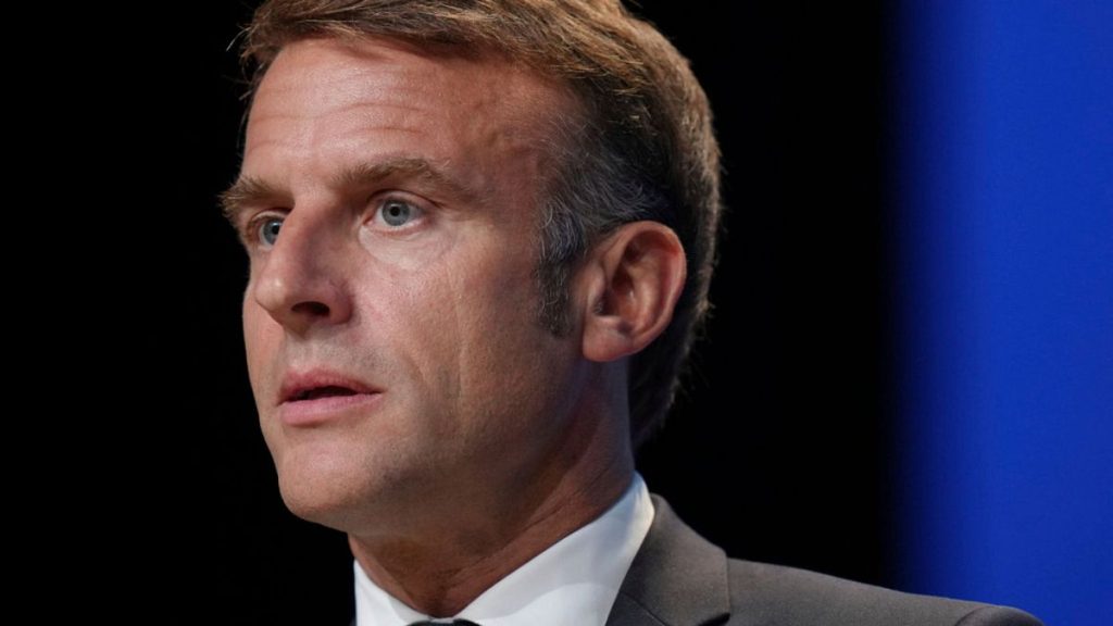 President Emmanuel Macron delivers a speech during the International Meeting for Peace in Paris, Sunday, Sept. 22, 2024.