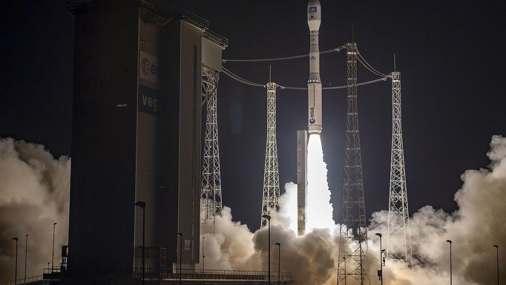 Vega-C rocket lifting off from its launch pad at the Kourou space base, French Guiana, Tuesday, Dec. 20, 2022.