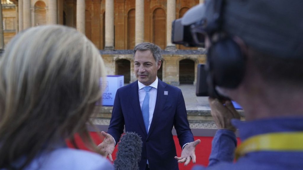 Prime Minister of Belgium Alexander De Croo speaks to the media as he arrives to attend the European Political Community summit at Blenheim Palace, July 18, 2024.