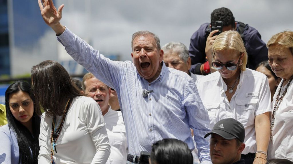 Opposition presidential candidate Edmundo Gonzalez leads a demonstration against the official election results that declared that President Nicolas Maduro won reelection.