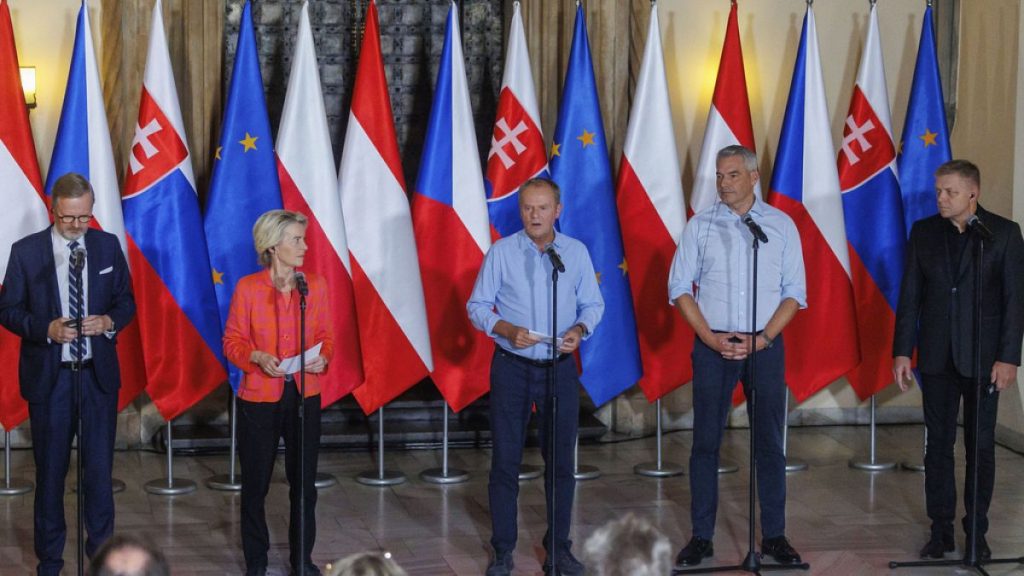 EU chief von der Leyen attends a joint press conference after meeting in Wroclaw, Poland, Thursday, Sept. 19, 2024.