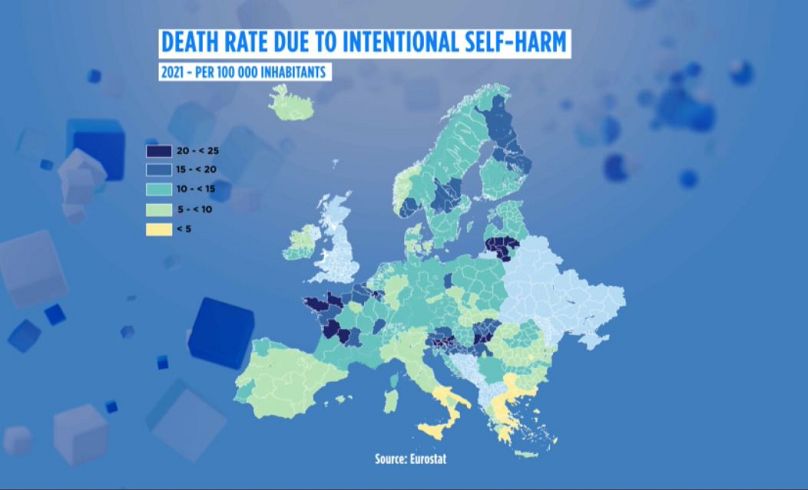 Taux de mortalité par automutilation intentionnelle en Europe en 2021, pour 100 000 habitants. 