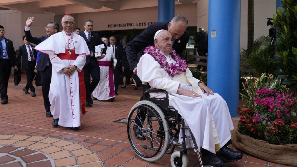 Pope Francis attends interreligious meeting with young people in Singapore, Friday, Sept. 13, 2024.