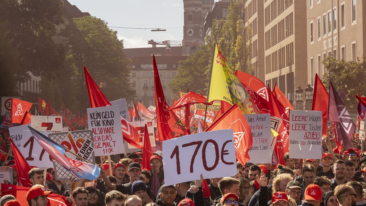 Germany has seen increasing worker protests, including this one by employees of IG Metall in Munich